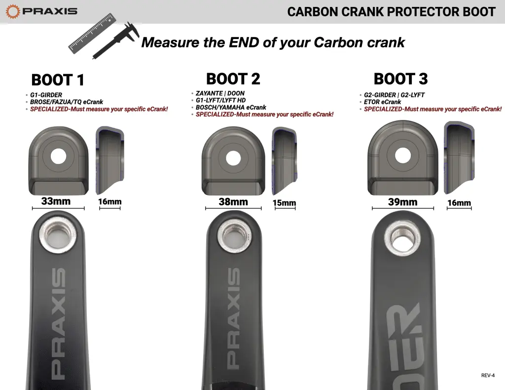 PROTECTOR BIELA PRAXIS CRANK BOOT #1  *SET * G1 GIRDER / BROSE eCrank / SPECIALIZED ISIS eCranks 165-170