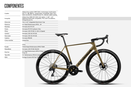   	
Bicicleta de Carretera ORBEA Orca M35i 2025+Shimano Crank+OC HB+OQUO 45mm perfil rines + Carbon Seatpost